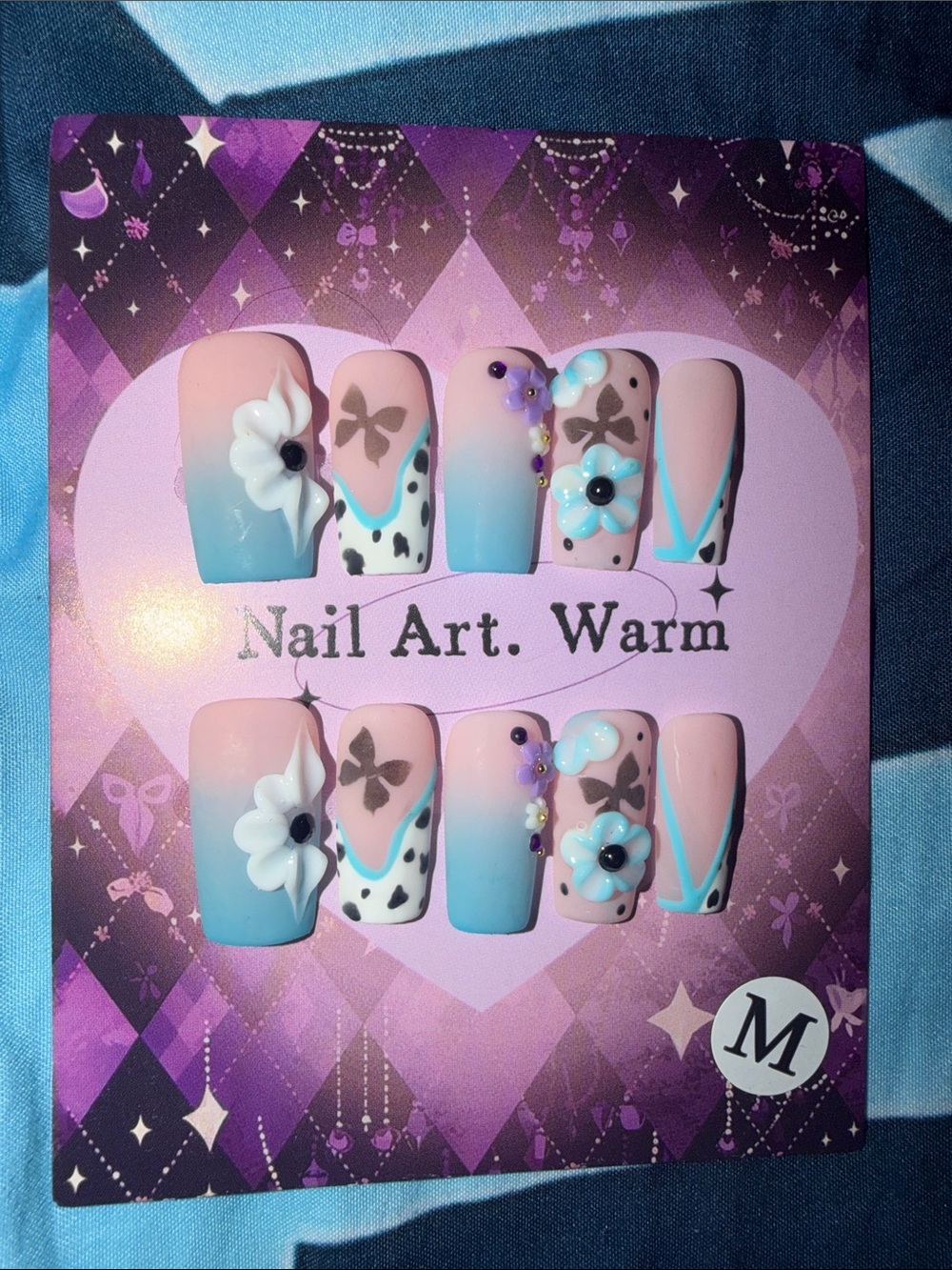 Pink & Blue Floral Butterfly Press-On Nails